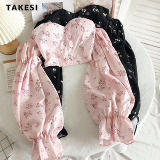 Summer Sexy High Street Off Shoulder Floral Print Puff Alodia Store