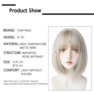 7JHH WIGS Short Bob Straight Ombre Blonde Wigs With Bang For Girl Black Female Synthetic Shoulder Length Crochet Hair Ginger Wig ALODIA STORE