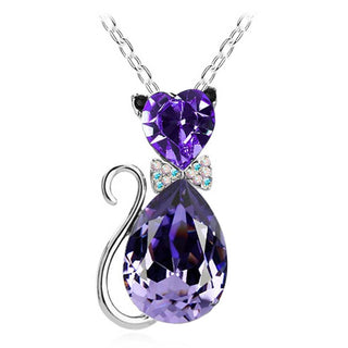 Cute Cat Pendant Necklace For Women Heart Crystal Jewelry Austrian Crystal Clavicle Chain Necklace ALODIA STORE