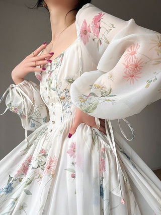 French Elegant Floral Midi dress ALODIA STORE