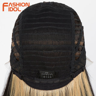 38 inch Straight Hair Synthetic Lace Front Wigs For Women High Temperature Fiber Ombre Blonde Highlight Cosplay Wig FASHION IDOL ALODIA STORE
