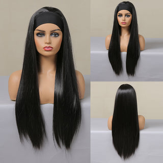 Chocolate Brown Mixed Golden Blonde Long Straight Synthetic Women's Headband Wigs Bohemian Hair For Black Women Fake Hair ALODIA STORE