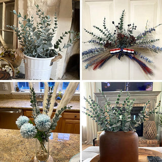 6/12/18pcs Artificial Eucalyptus Leaves Fake Plant Green Branch For Christmas Wedding Party Home Garden Decoration Wreath Flower ALODIA STORE