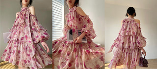 French Elegant Floral Midi dress ALODIA STORE