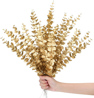 5pcs/Lot Artificial Gold Eucalyptus Branch Stem Artificial Plants for Autumn Home Decoration Wedding Flower Arrangement Greenery ALODIA STORE