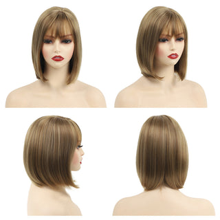 Womens Fashion Bob Wig Short Blonde Bob Wigs Black Roots Heat Resistant Synthetic Ombre Bob Hair Fancy Dress Party Wig for Women ALODIA STORE