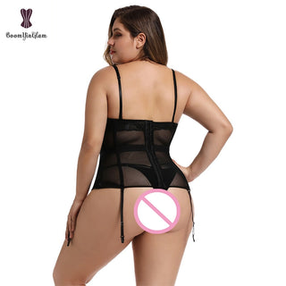 Body de talla grande de encaje para mujer, corsé sin espalda con tirantes y lazo, 944 ALODIA STORE