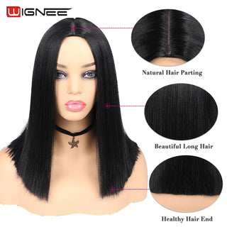 Wignee Straight Short Hair Synthetic Wigs For Women Heat Resistant Ombre Daily Soft Hair Glueless Daily Fiber Wigs Red Hair ALODIA STORE