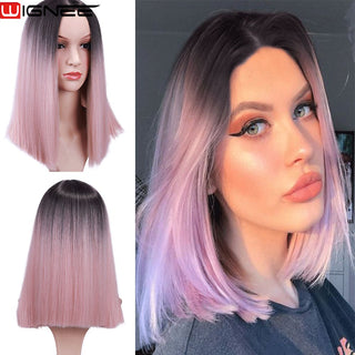 Wignee Straight Short Hair Synthetic Wigs For Women Heat Resistant Ombre Daily Soft Hair Glueless Daily Fiber Wigs Red Hair ALODIA STORE