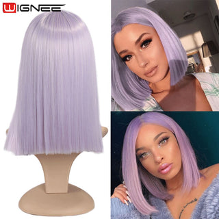 Wignee Straight Short Hair Synthetic Wigs For Women Heat Resistant Ombre Daily Soft Hair Glueless Daily Fiber Wigs Red Hair ALODIA STORE