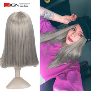 Wignee Straight Short Hair Synthetic Wigs For Women Heat Resistant Ombre Daily Soft Hair Glueless Daily Fiber Wigs Red Hair ALODIA STORE
