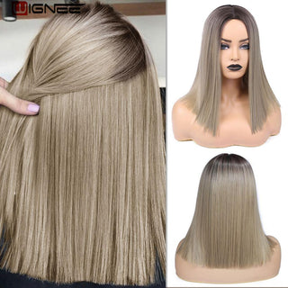 Wignee Straight Short Hair Synthetic Wigs For Women Heat Resistant Ombre Daily Soft Hair Glueless Daily Fiber Wigs Red Hair ALODIA STORE