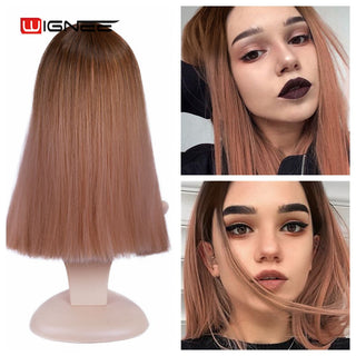 Wignee Straight Short Hair Synthetic Wigs For Women Heat Resistant Ombre Daily Soft Hair Glueless Daily Fiber Wigs Red Hair ALODIA STORE
