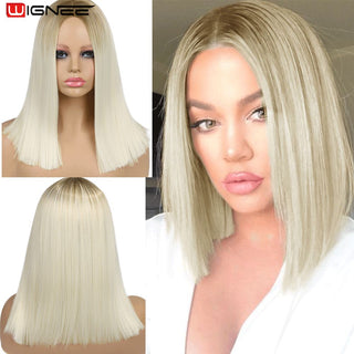 Wignee Straight Short Hair Synthetic Wigs For Women Heat Resistant Ombre Daily Soft Hair Glueless Daily Fiber Wigs Red Hair ALODIA STORE