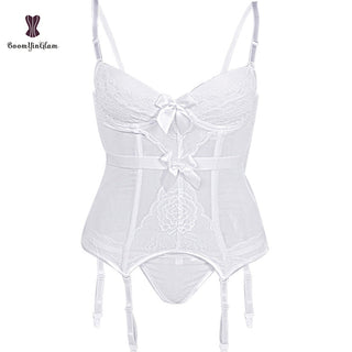 Body de talla grande de encaje para mujer, corsé sin espalda con tirantes y lazo, 944 ALODIA STORE