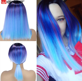 Wignee Straight Short Hair Synthetic Wigs For Women Heat Resistant Ombre Daily Soft Hair Glueless Daily Fiber Wigs Red Hair ALODIA STORE