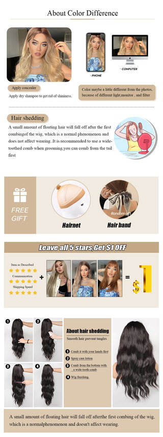 Chocolate Brown Mixed Golden Blonde Long Straight Synthetic Women's Headband Wigs Bohemian Hair For Black Women Fake Hair ALODIA STORE