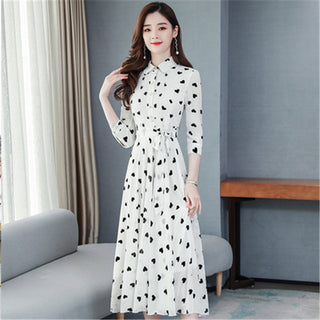 2023 Korean summer new stand-up collar seven-point sleeves temperament chiffon floral big swing dress women ALODIA STORE