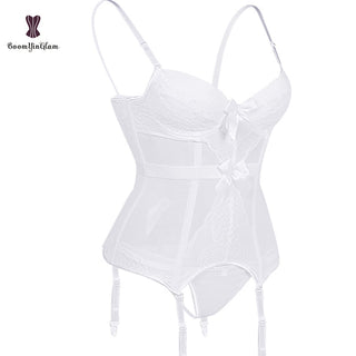 Body de talla grande de encaje para mujer, corsé sin espalda con tirantes y lazo, 944 ALODIA STORE