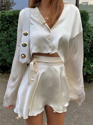 Casual Satin Two Piece Dress Set For Women ALODIA STORE
