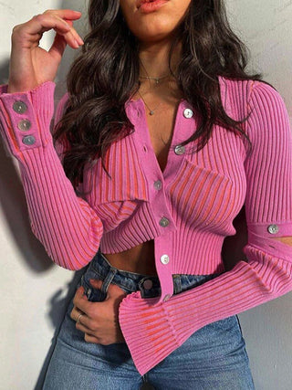 Casual Buttons Flared Sleeve Cardigans ALODIA STORE